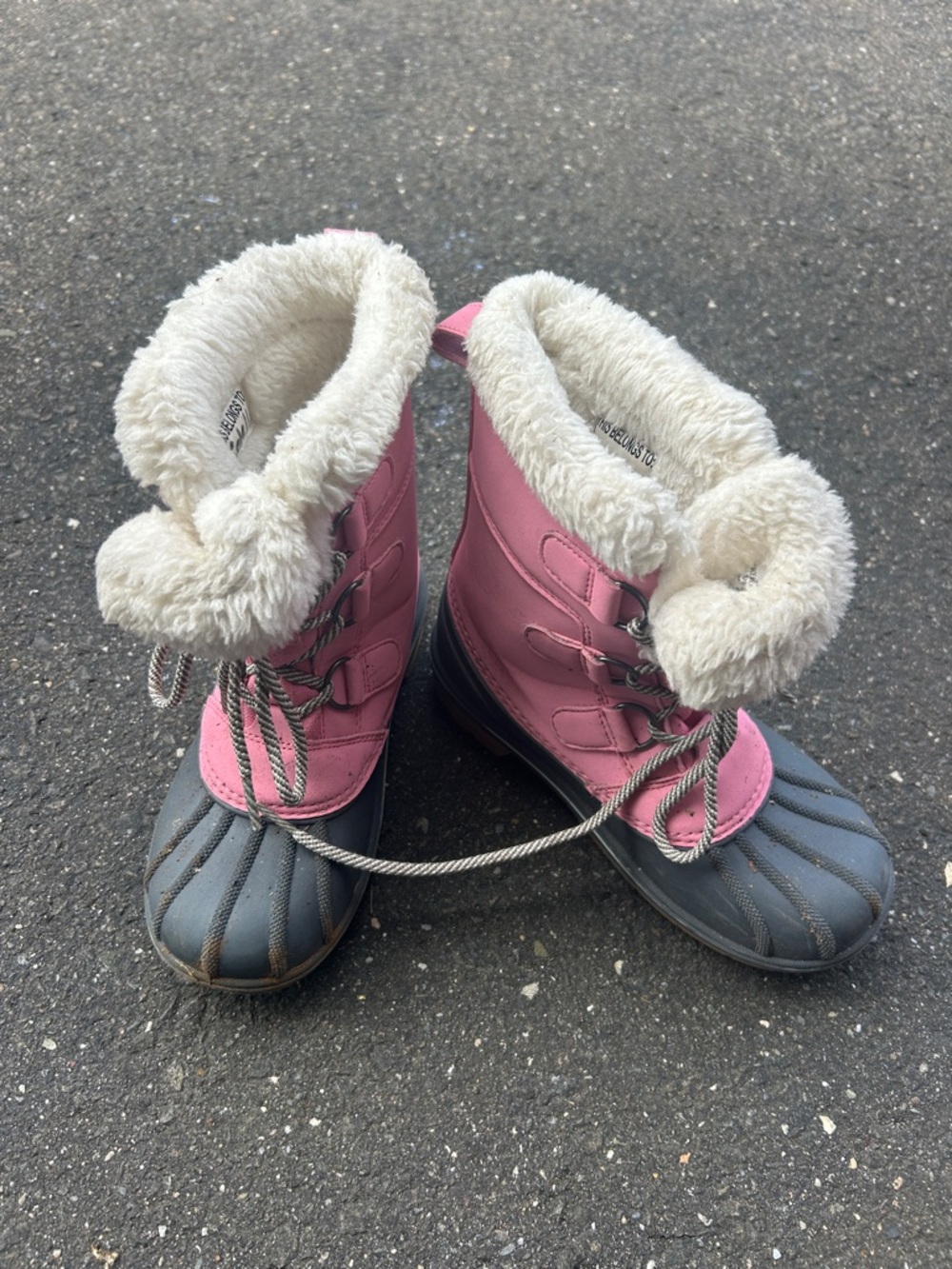 Cat & Jack Pink and Gray Kids Winter Snow Boots with Faux Fur Cuff